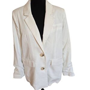 FRNCH Womens Lined Single Breasted Notch Lapel Blazer White Size Medium